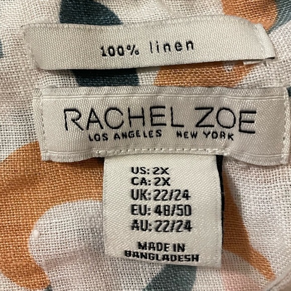 Rachel Zoe women’s plus size linen long sleeve button down top multi color shirt - Picture 4 of 7